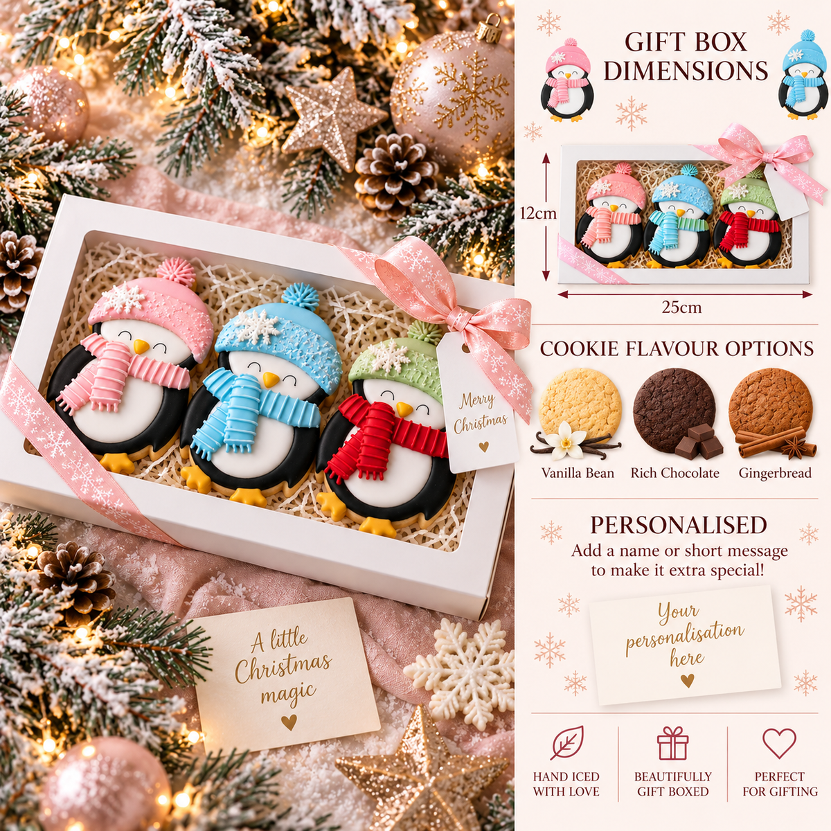 Winter Penguin Christmas Cookie Gift Box