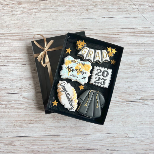 graduation themed iced biscuit gift