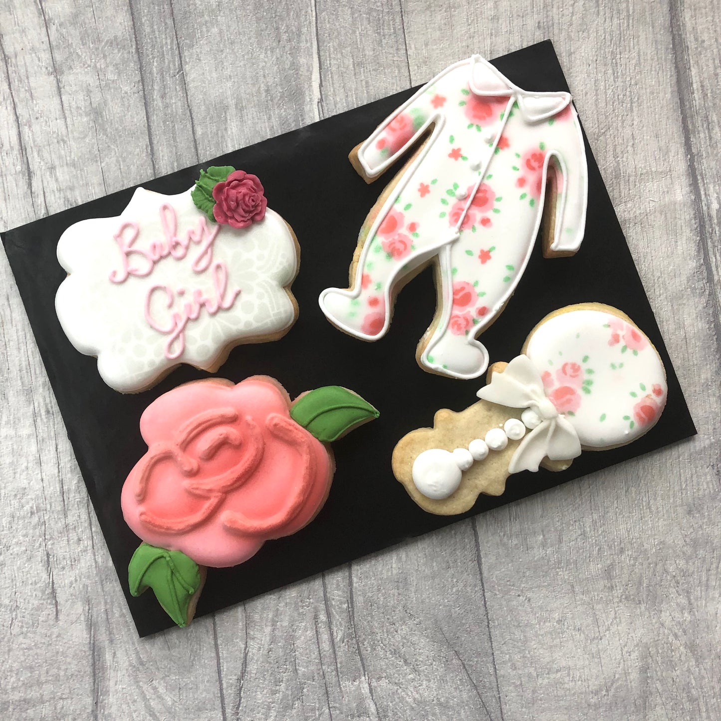 pink floral royal iced biscuits for new baby gift