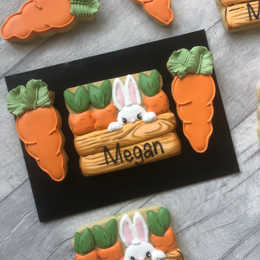 iced carrot and rabbit biscuits for easter gift