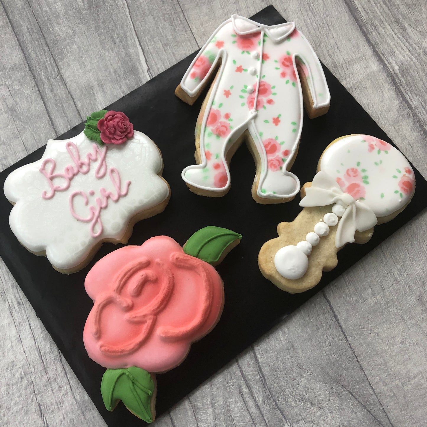 pink floral iced biscuit gift for new parents