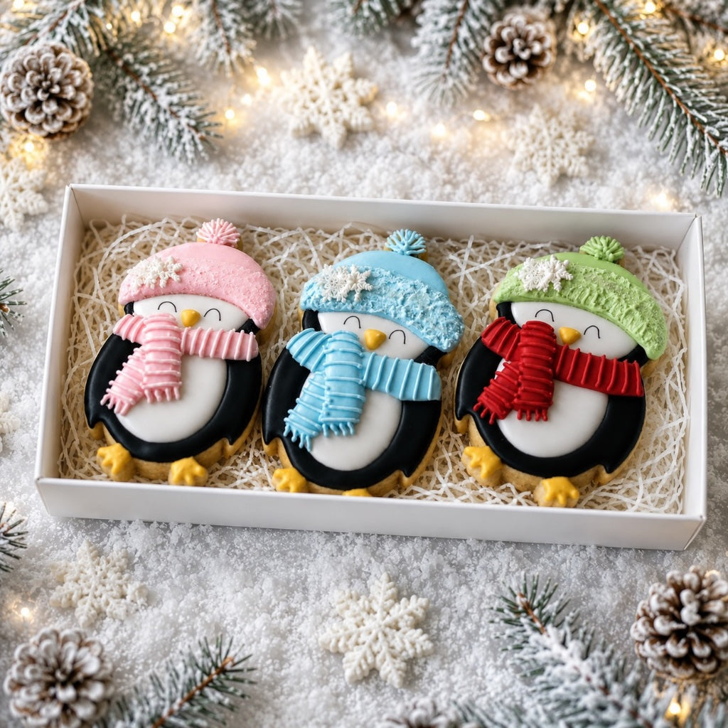 Winter Penguin Christmas Cookie Gift Box