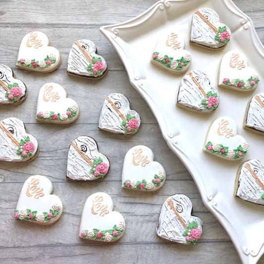 floral wedding heart shaped biscuits for wedding favours